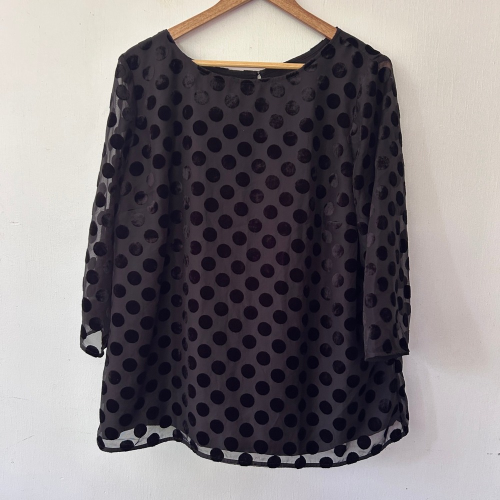 rsvp by Talbots Blouse Women 1X Black Velvet Polka Dot Sheer Holiday Classic